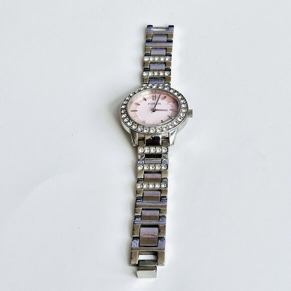 Fossil Watch Jesse Stainless Steel Rhinestone Womens Watch Pink Mother of Pearl - Picture 2 of 7